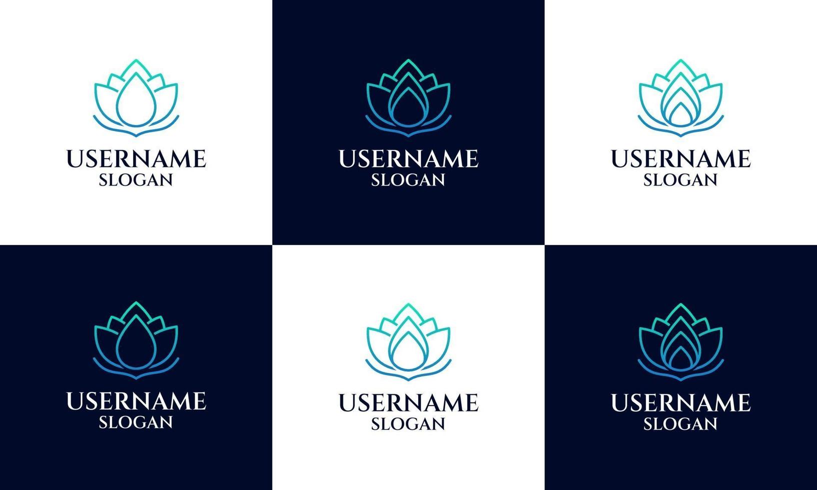 set of Lotus logo design template magnolia flower line art style vector
