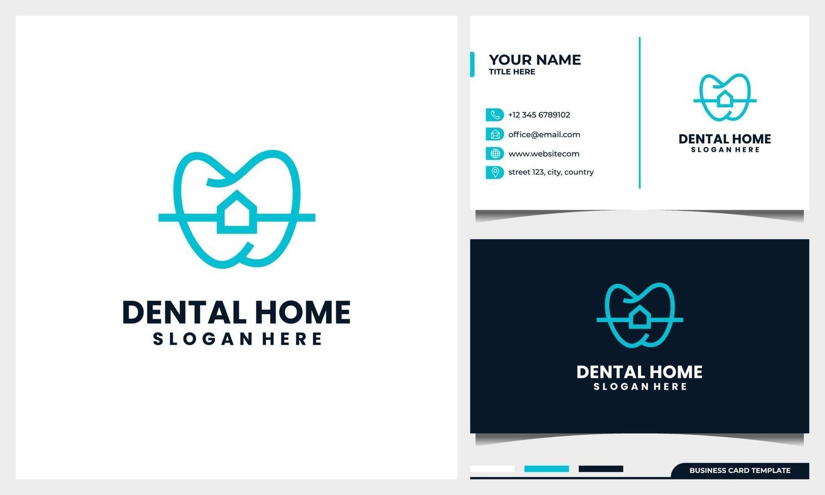 Diseño de logotipo dental con estilo de arte lineal y concepto de hogar o casa vector