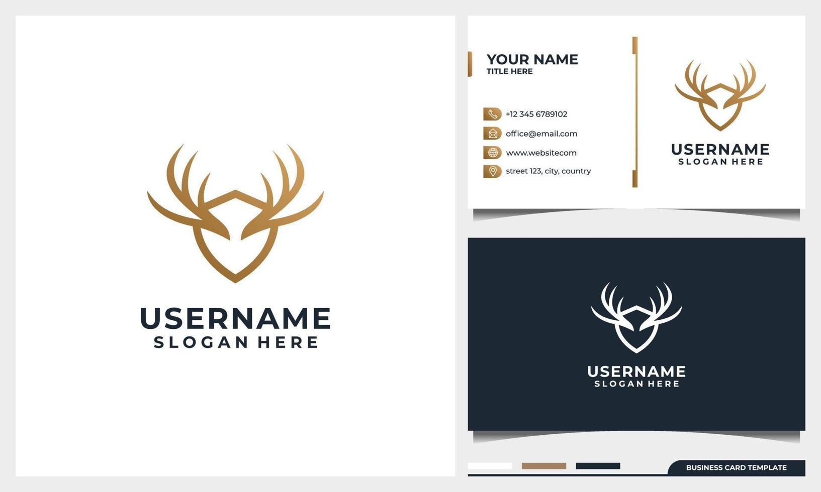 wild deer logo design with line art style and shield concept vector