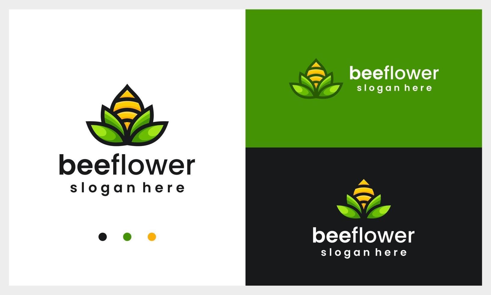 abstract flower logo design template with bee concept vector