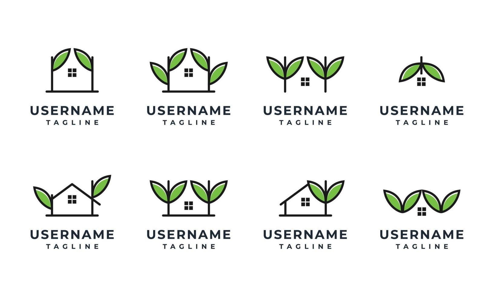 Conjunto de plantilla de diseño de logotipo de hogar, casa y hoja de naturaleza vector