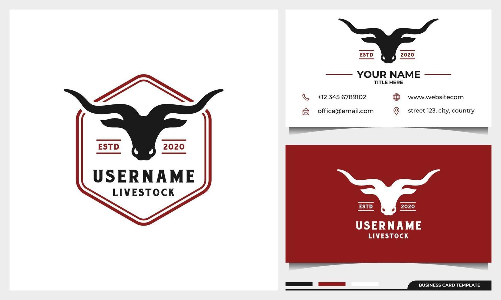 livestock logo design with head of bull cattle and business card vector