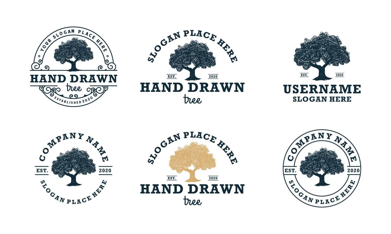 hand drawn shady tree abstract sign, symbol or logo design template vector