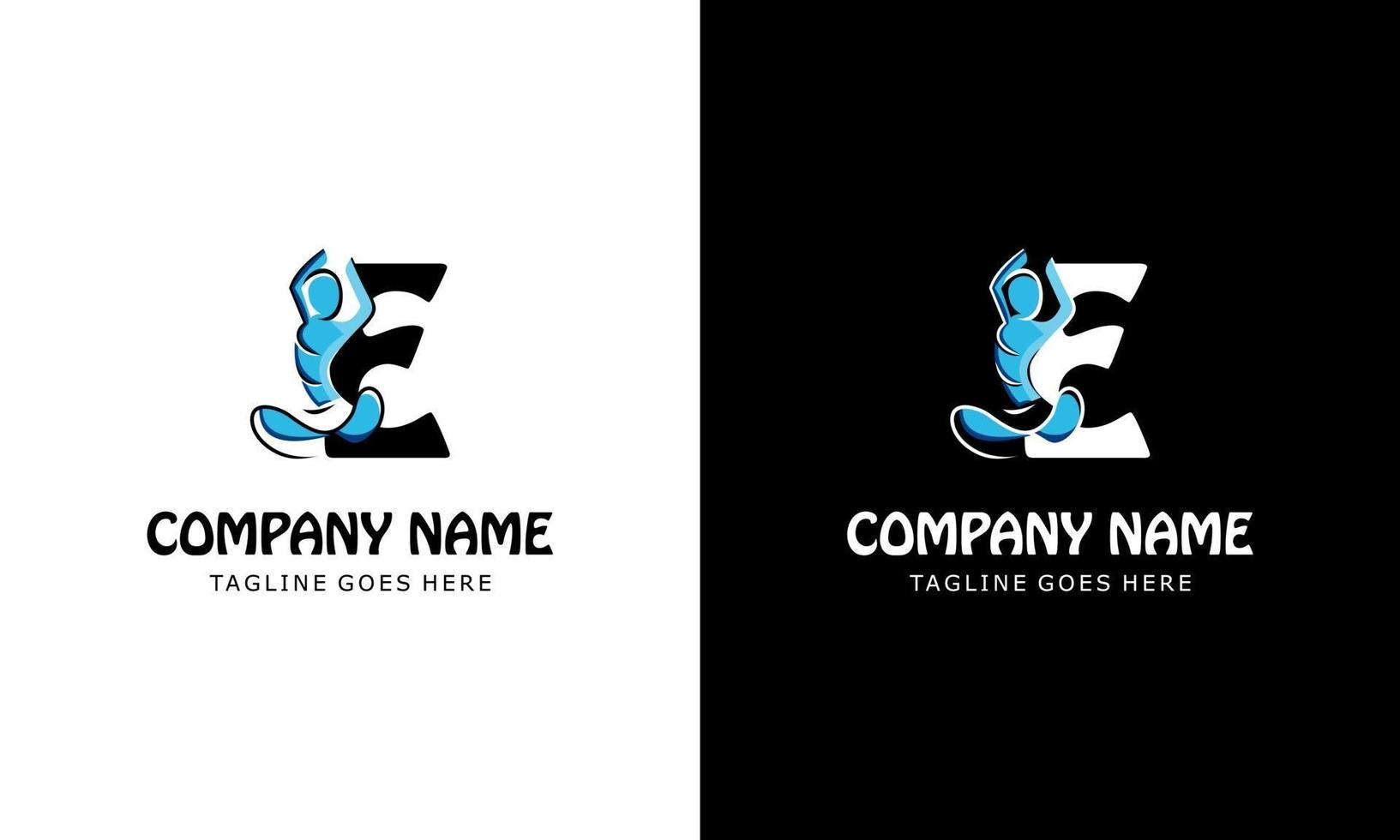 letter E with a yoga person. Logo Icon vector illustration