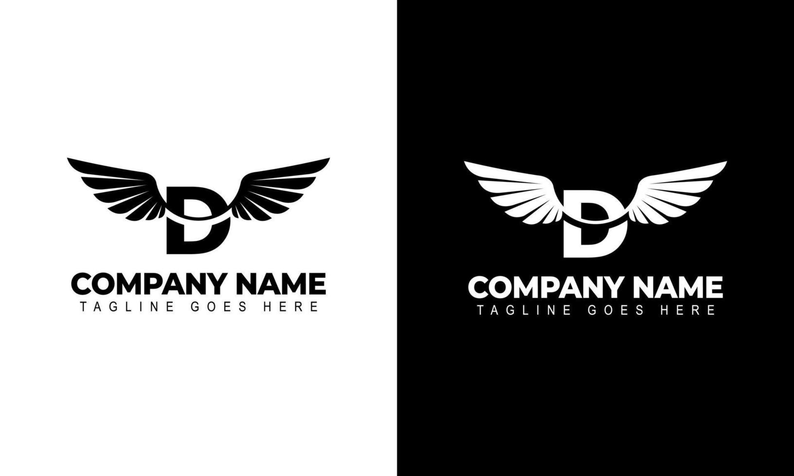 Letter D with wings logo label emblem sign stamp. Vector illustrations