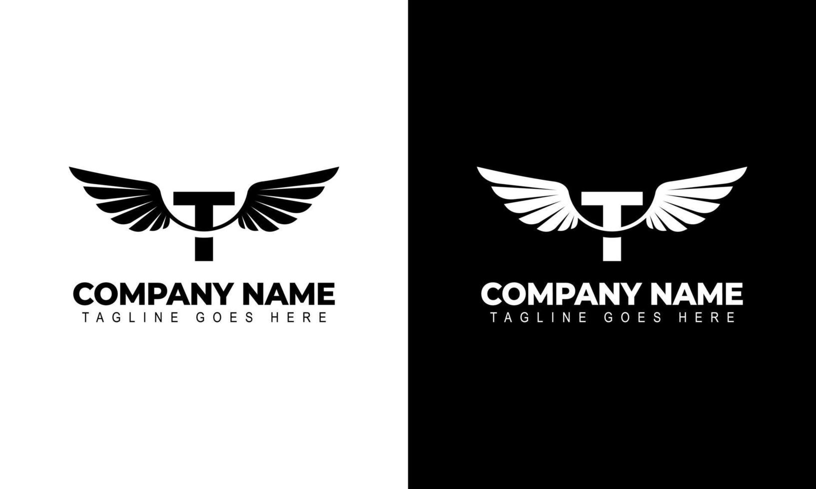 Letra t con alas logo etiqueta emblema signo sello. ilustraciones vectoriales vector