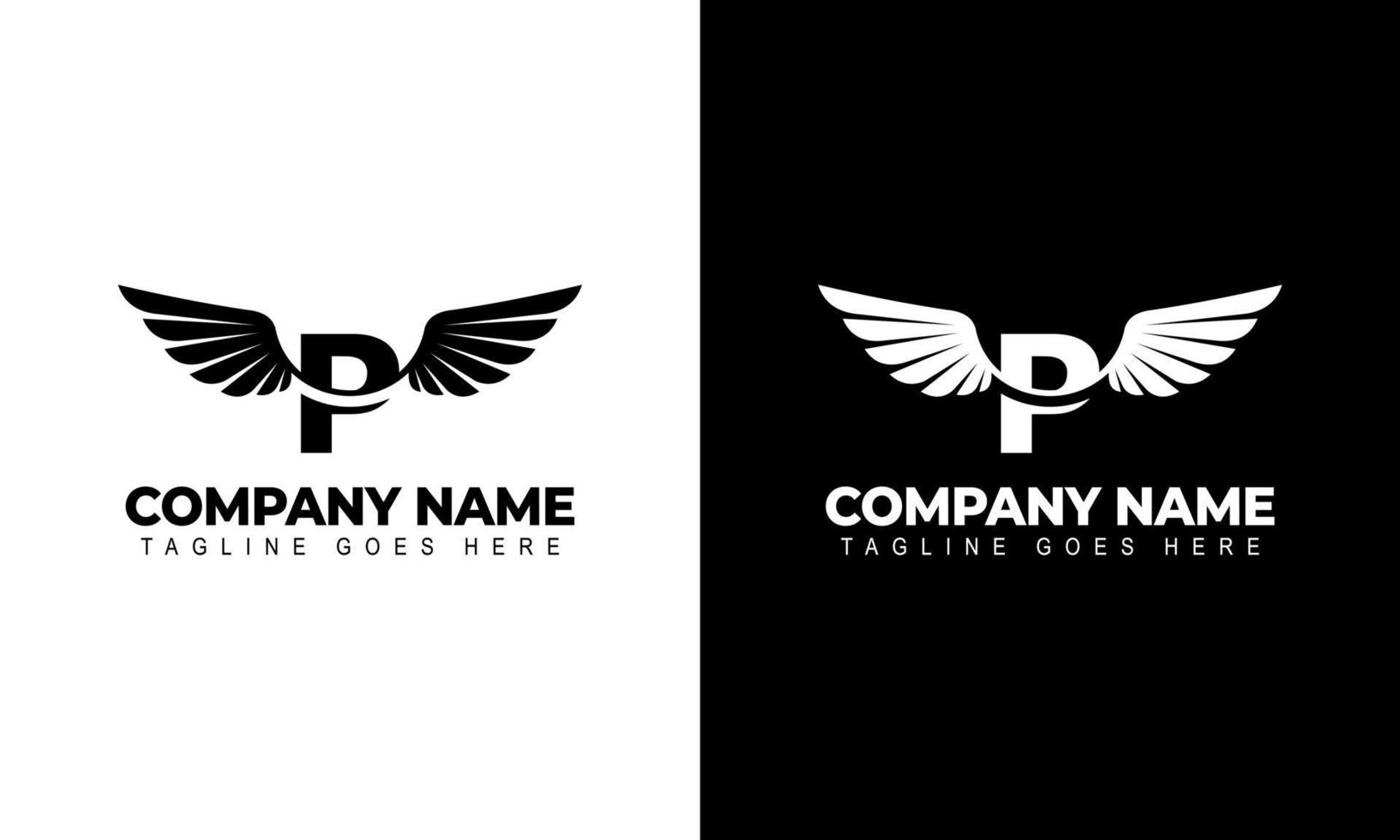 Letter P with wings logo label emblem sign stamp. Vector illustrations