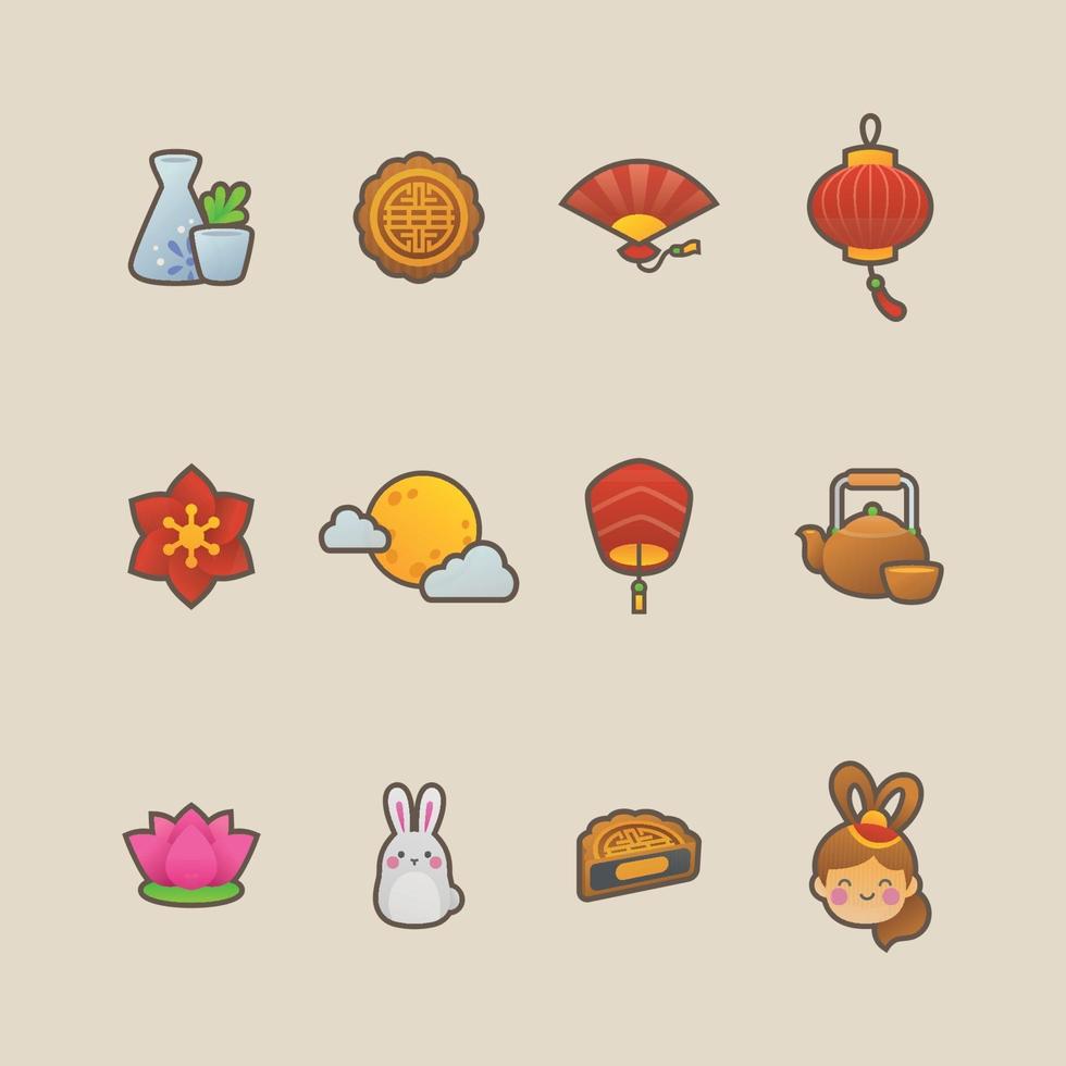 Set of Mid Autumn Festival Icon vector