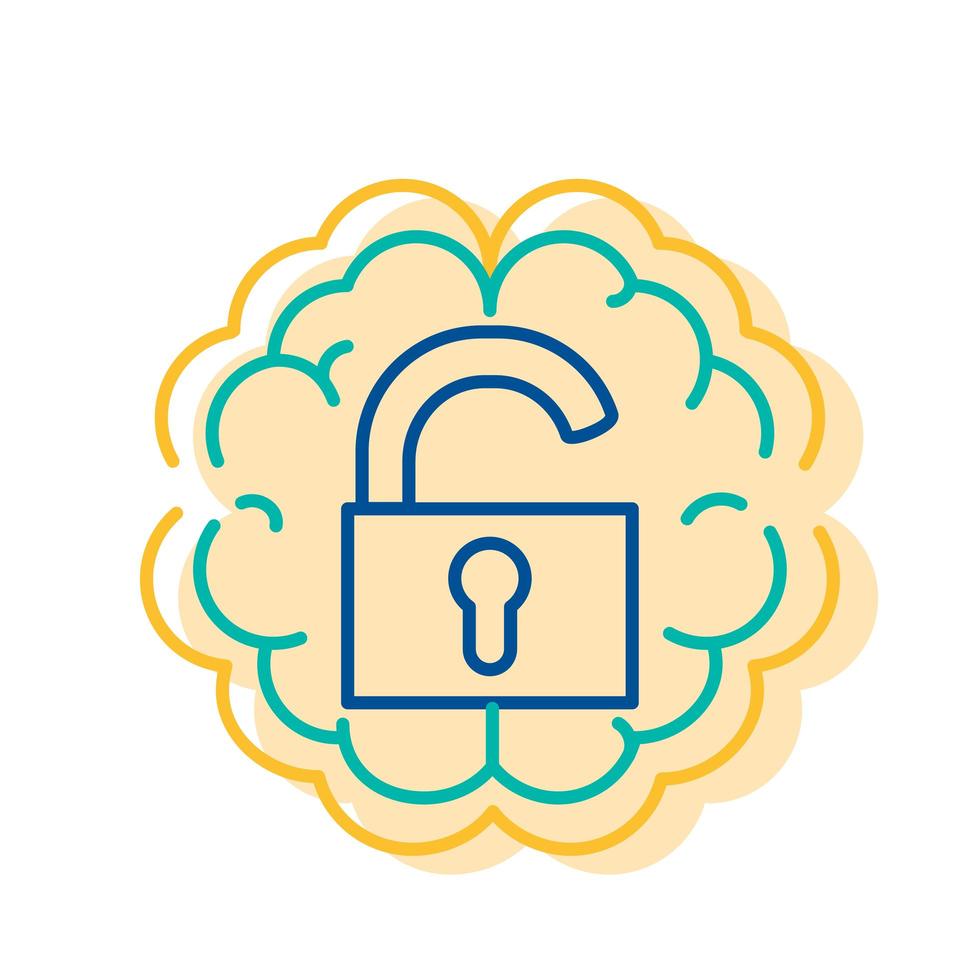 Unlock Lock Icon on Brain Extrovert Type Sign vector