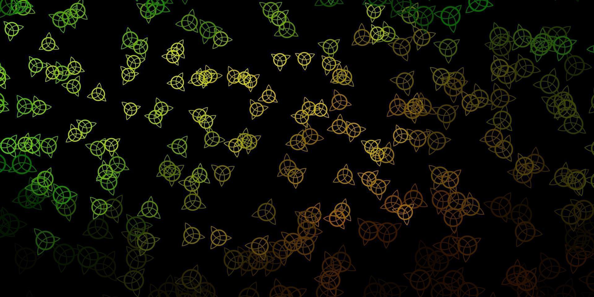 Dark Green, Yellow vector background with occult symbols.