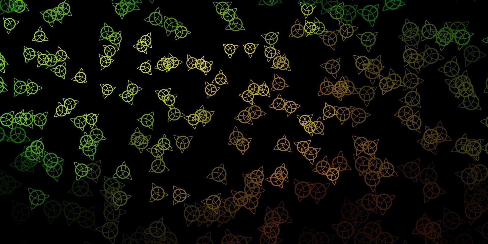 Fondo de vector verde oscuro, amarillo con símbolos ocultos.