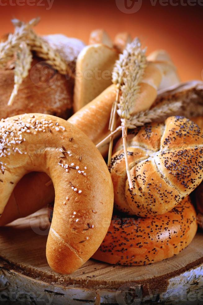 Variety of fresh bread and rolls photo