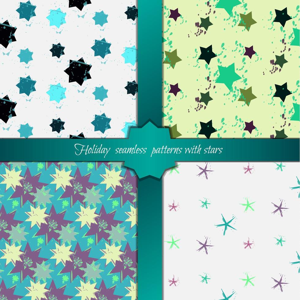 Grunge colorful geometric seamless patterns set vector