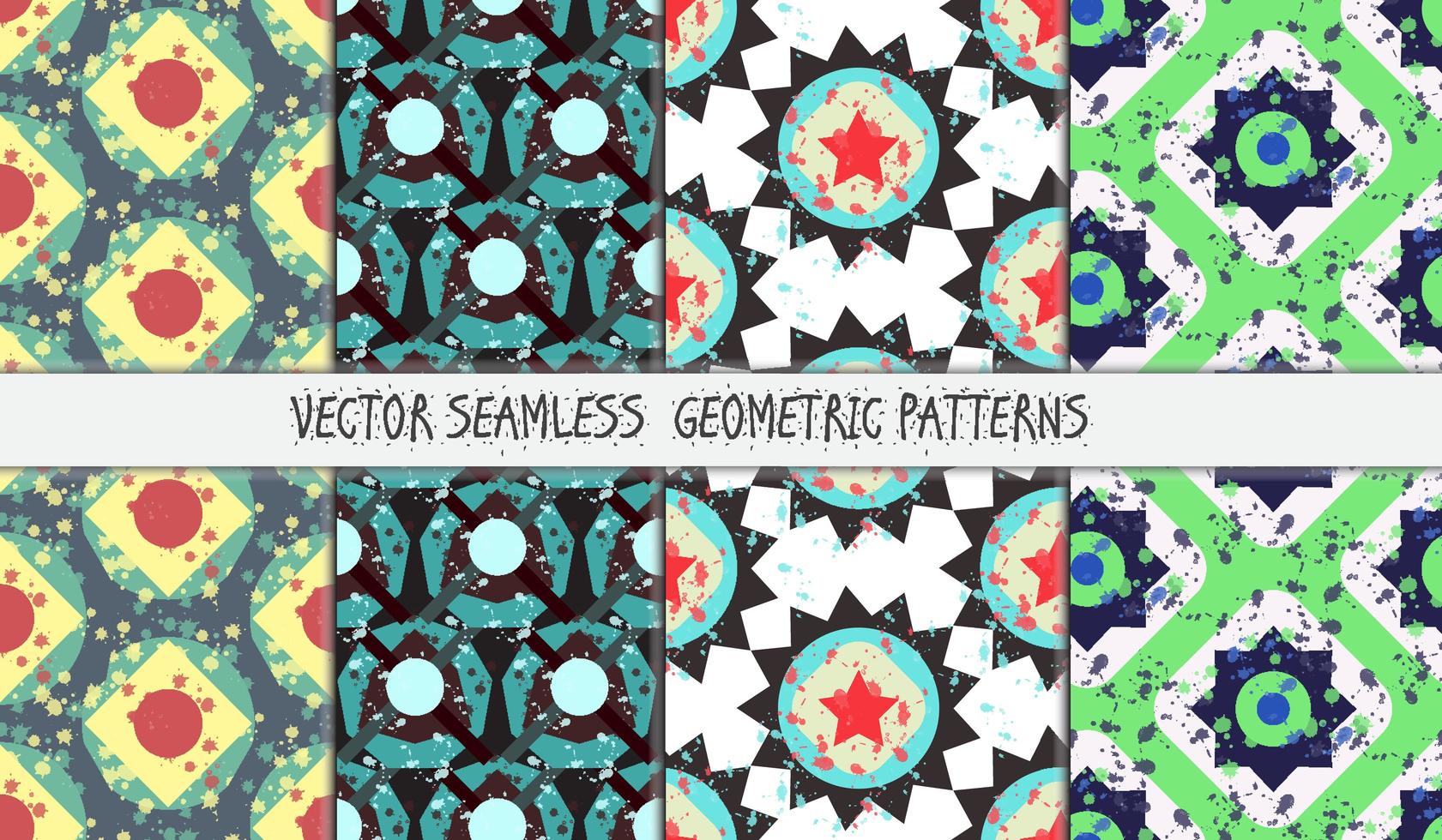 Grunge colorful geometric seamless patterns set vector