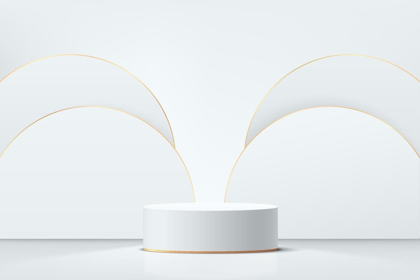 Abstract 3D white cylinder pedestal podium and white circle backdrop. vector