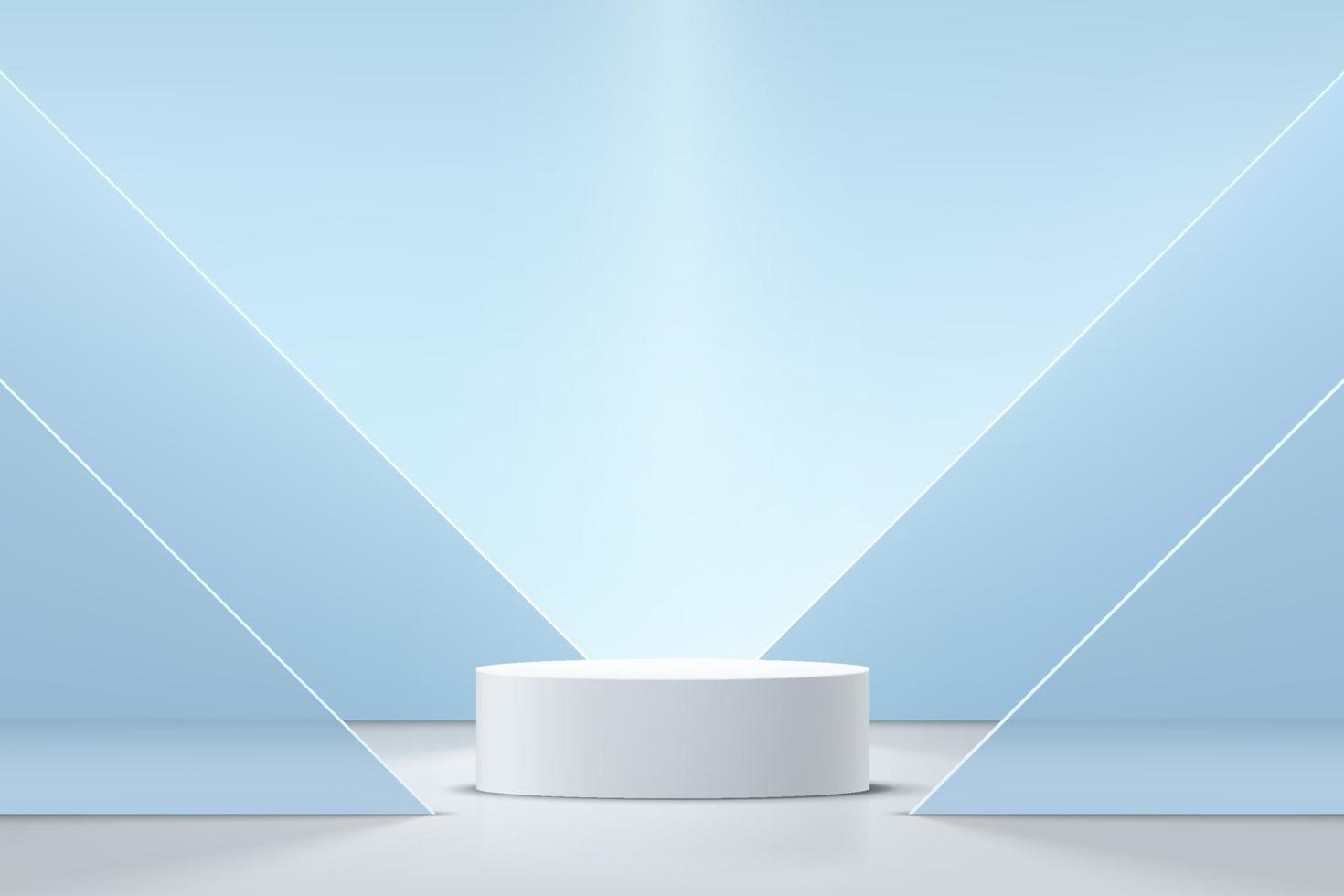 Abstract 3D white cylinder pedestal podium with blue glass. vector