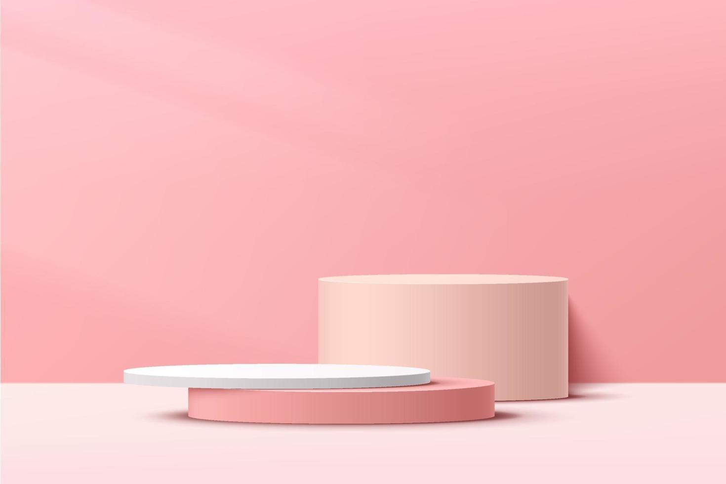 Podio de pedestal de cilindro blanco y rosa 3d abstracto con escena rosa. vector
