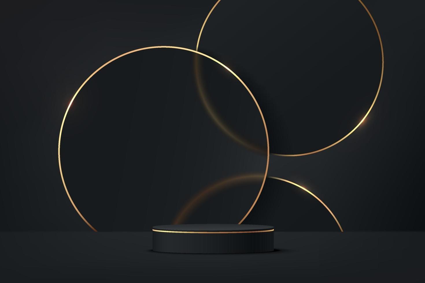 Abstract 3D black cylinder pedestal podium and glass circle backdrop vector