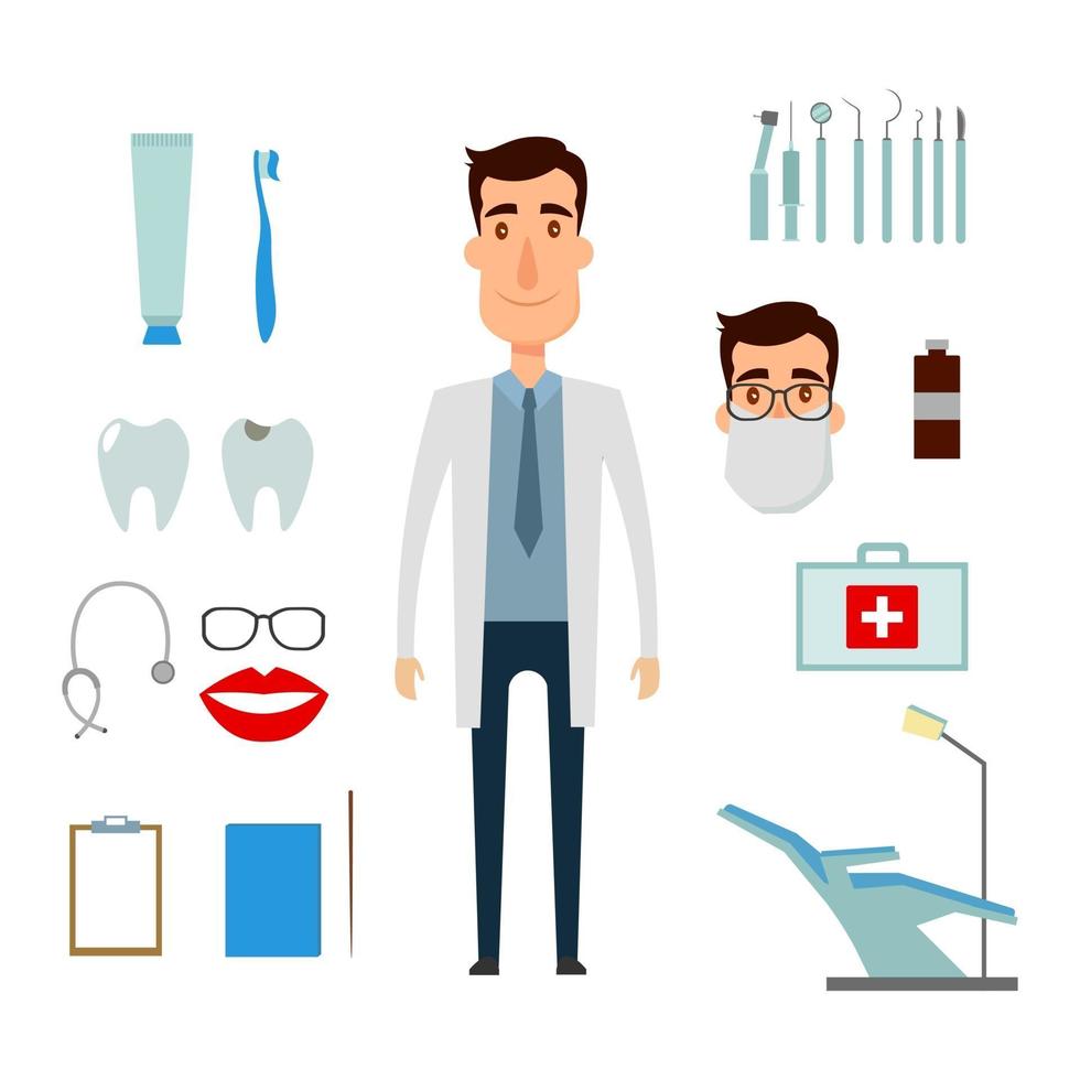 Dentist character creation set. Icons with different types vector