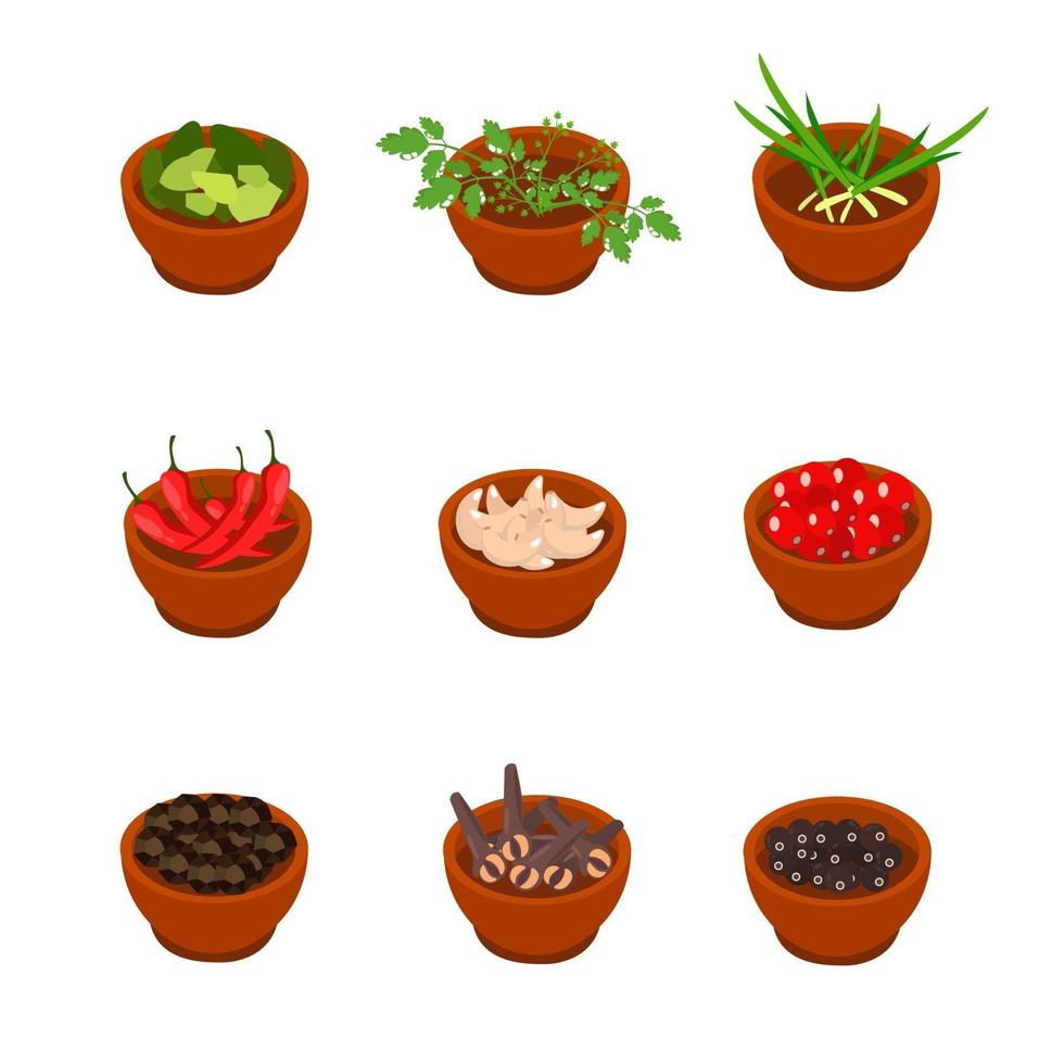 Isometric and cartoon style flavorful spices, condiments icon. vector