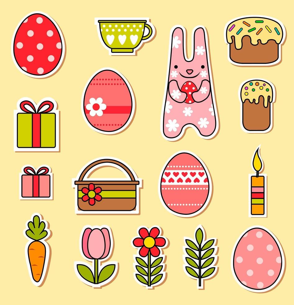 feliz pascua vector set. lindos conejitos rosas y azules, pascua