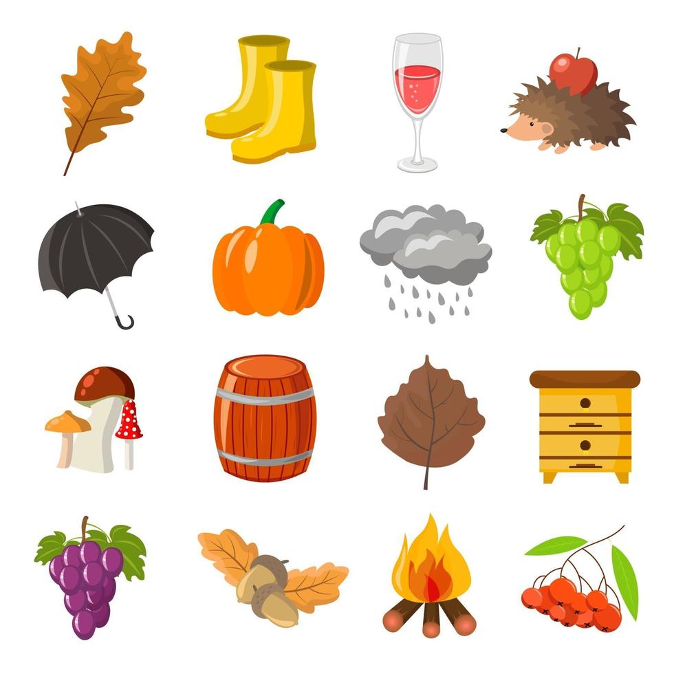 otoño. De vuelta a la escuela. dibujos animados y estilo plano. conjunto de objetos de icono vector