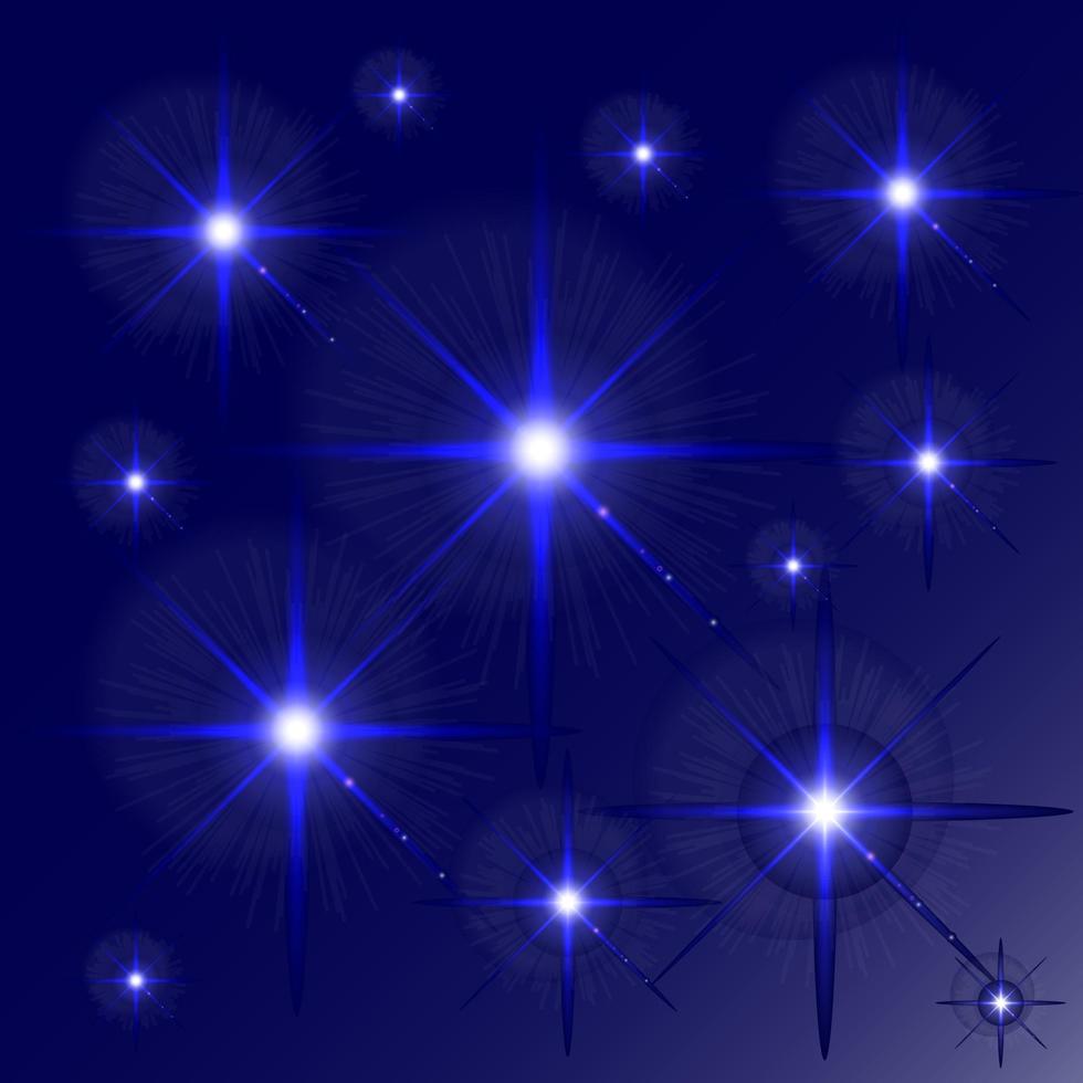 Set of Vector blue glowing light effect stars bursts on transparent