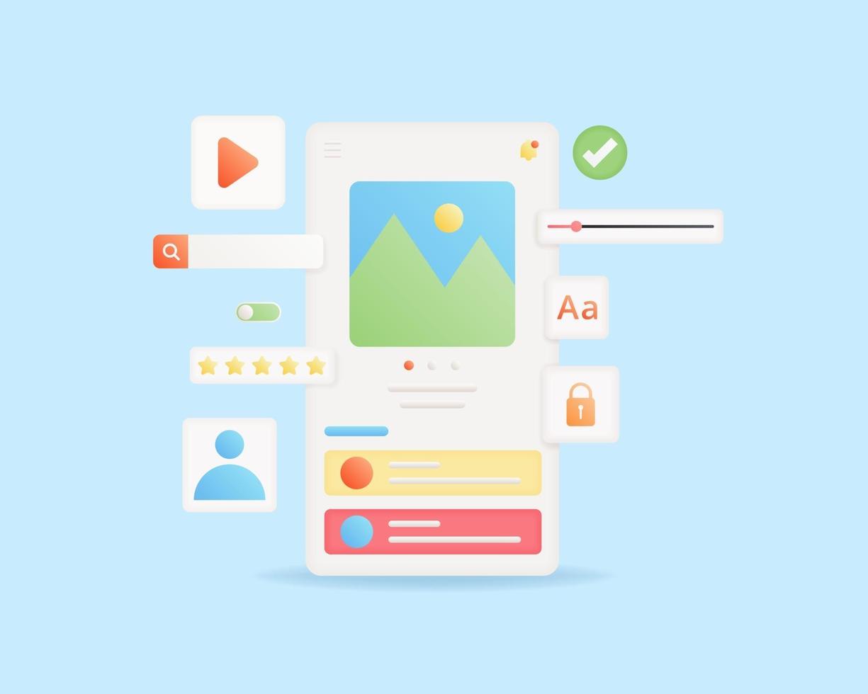 Mobile app development and web design concept. Application interface. vector