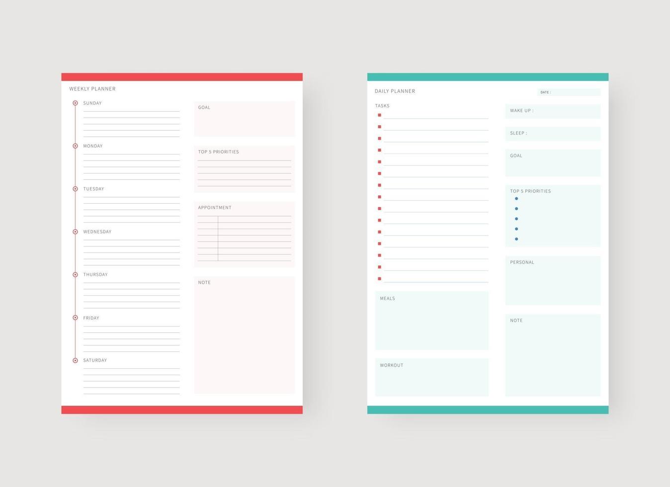 Daily and weekly planner template. vector