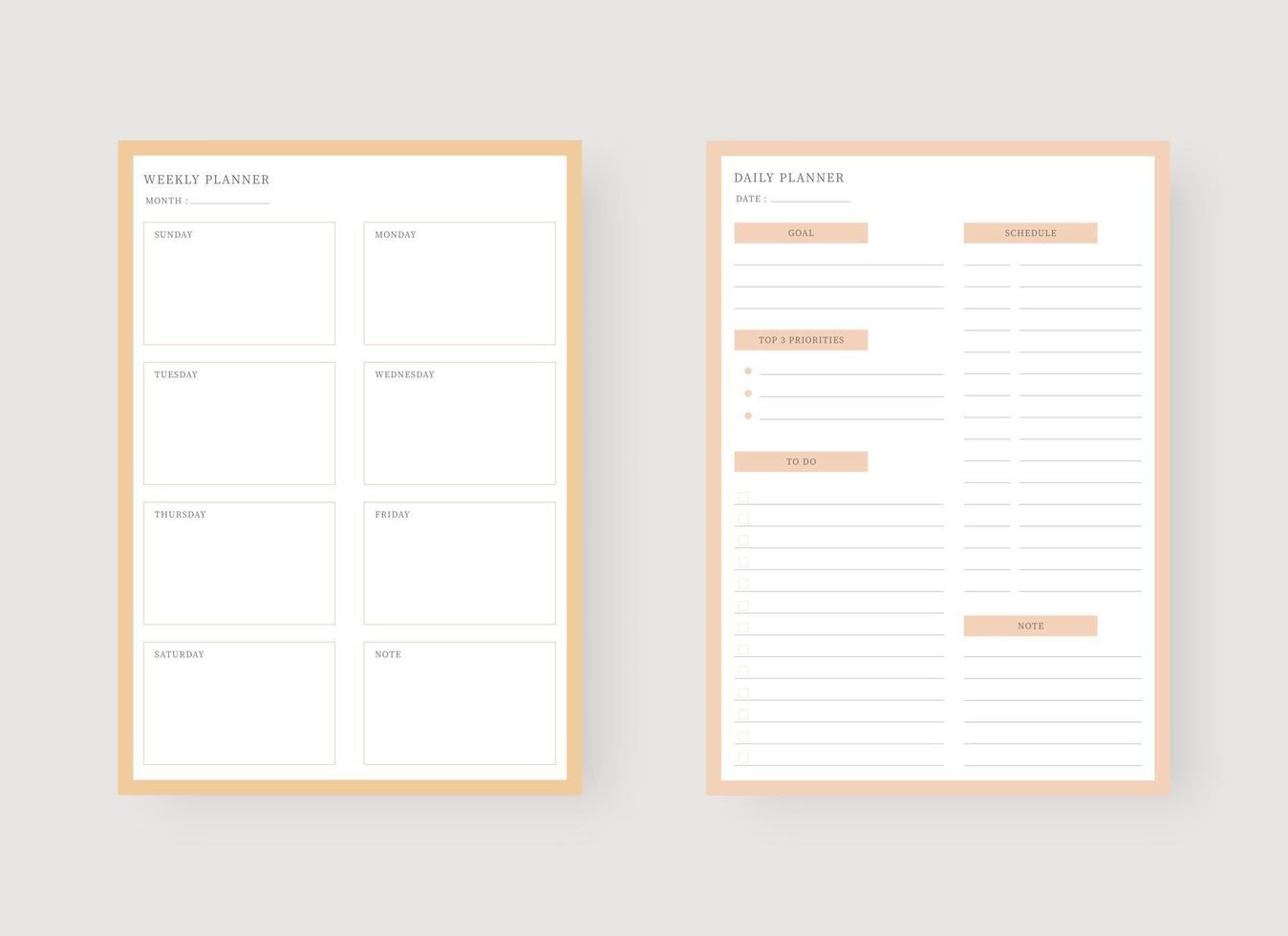 Daily and weekly planner template. vector