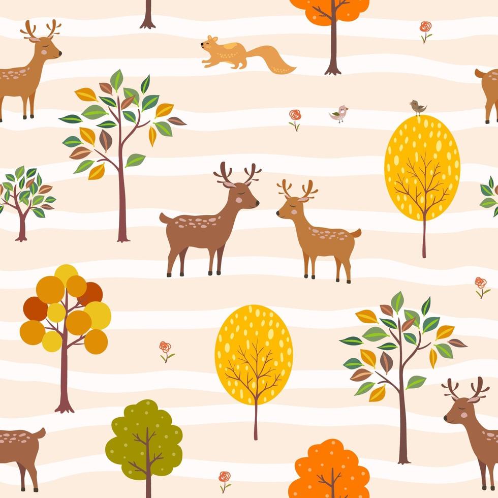 Deer couple fall in love when autumn is coming seamless pattern vector