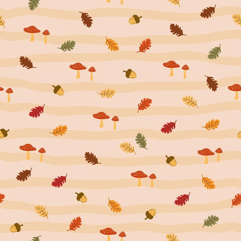 Autumn seamless pattern with acorns,oak leaves and mushrooms vector