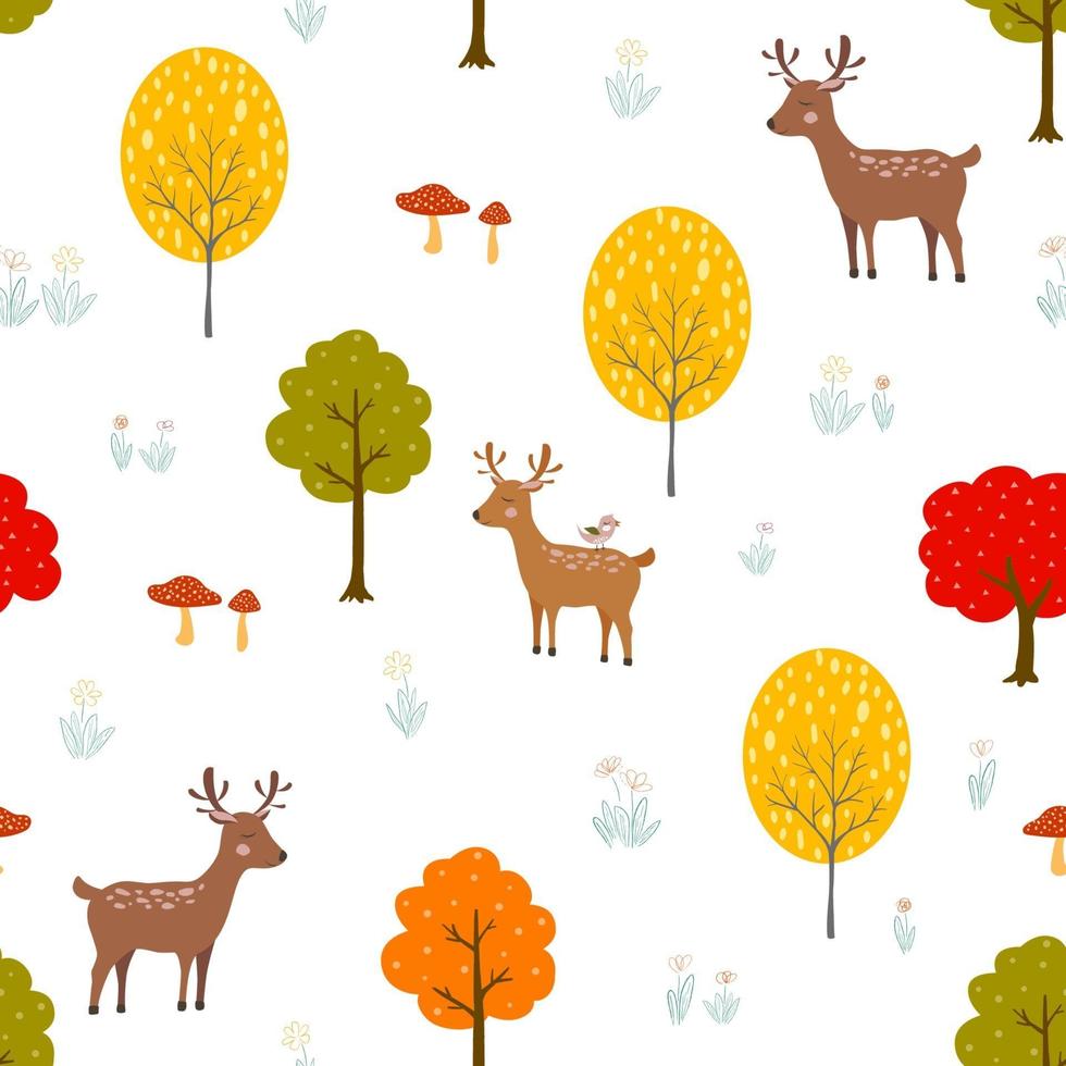 Deer family in autumn forest seamless pattern vector