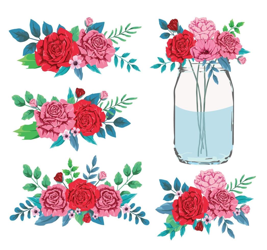 colección de paquetes de flores rojas y rosadas vector