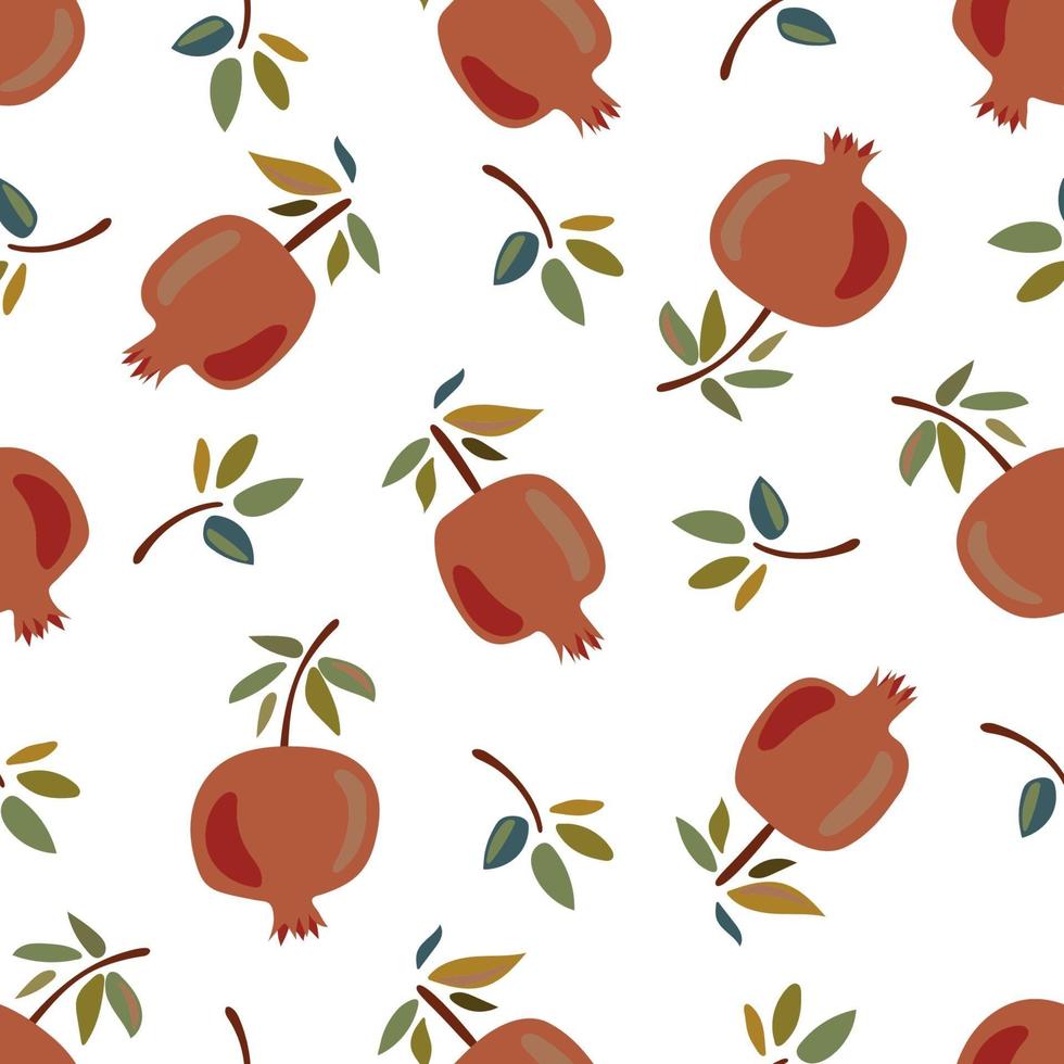 Seamless vector pattern with pomegranates on a white background.