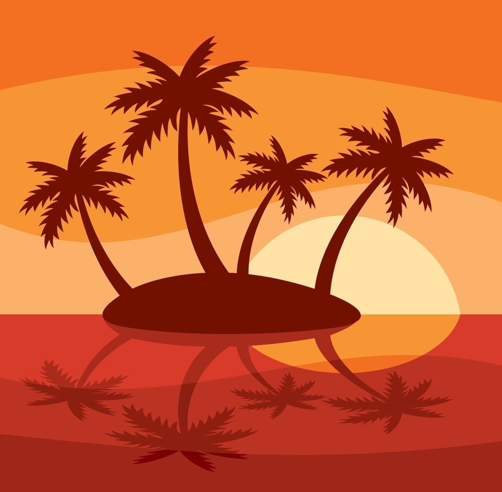 isla tropical con cuatro palmeras. vector