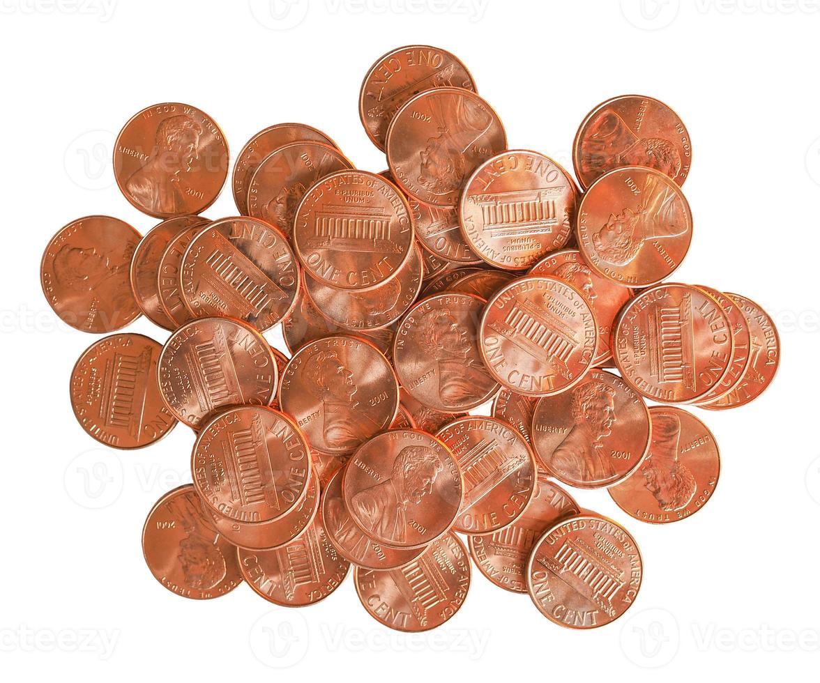 Dollar coins 1 cent isolated over white photo