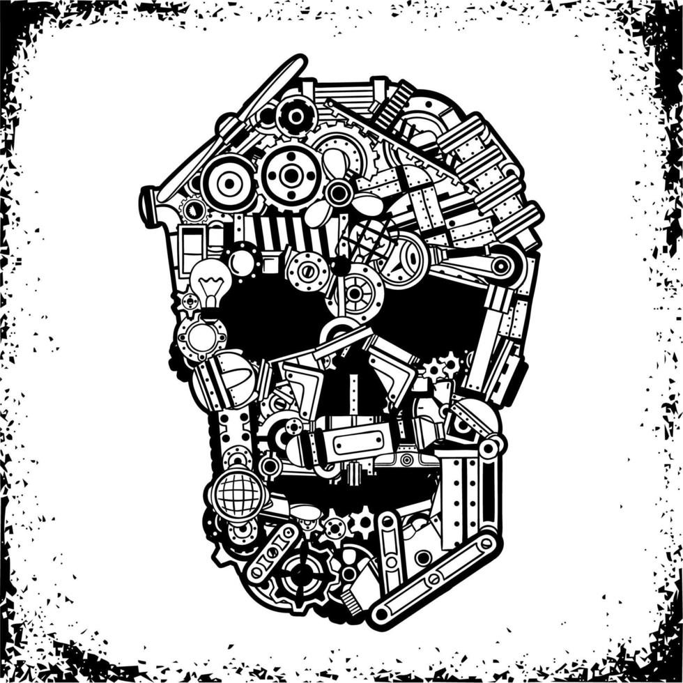 skull of mechanical parts vector