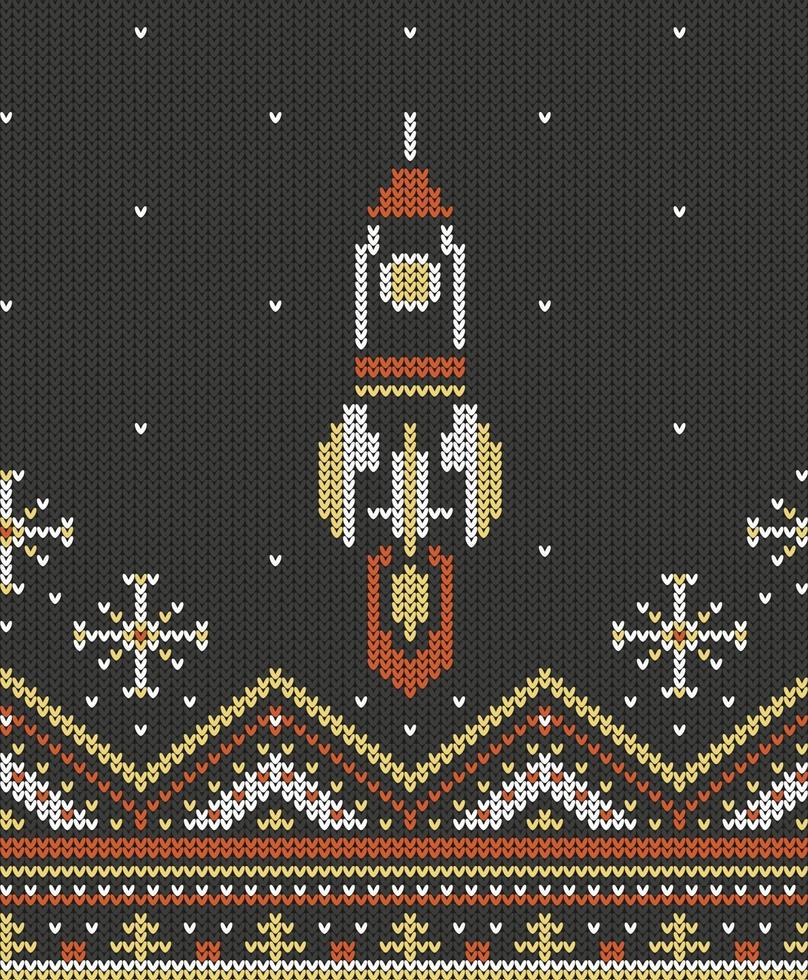 Knitting seamless pattern rocket vector