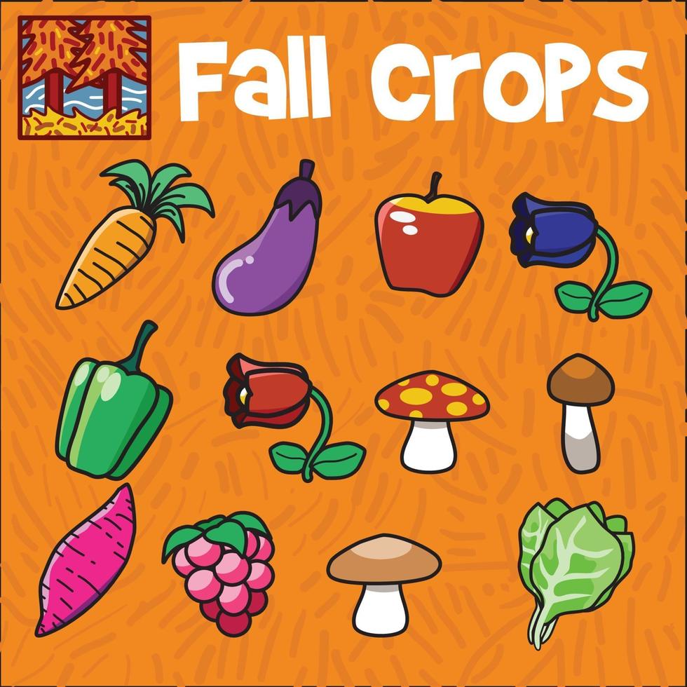 set of Autum or Fall Crops Suitable for Kids Book Illustration vector