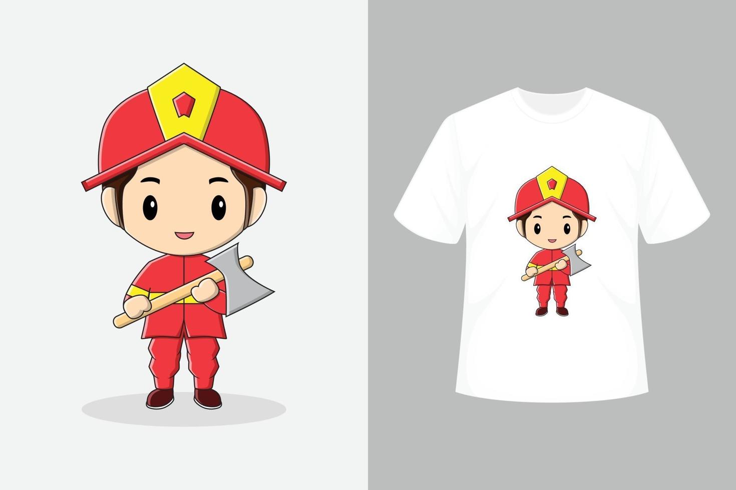 Cute fire fighter with tshirt design vector