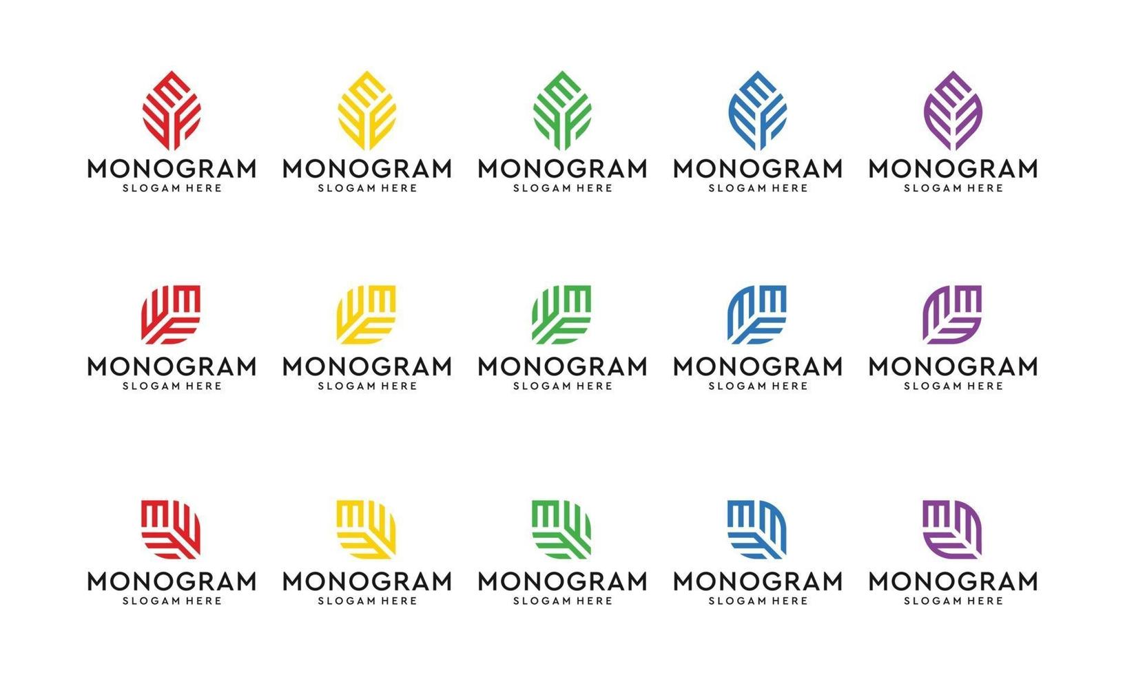 a collection of monogram logos with leaf shapes. vector premium.