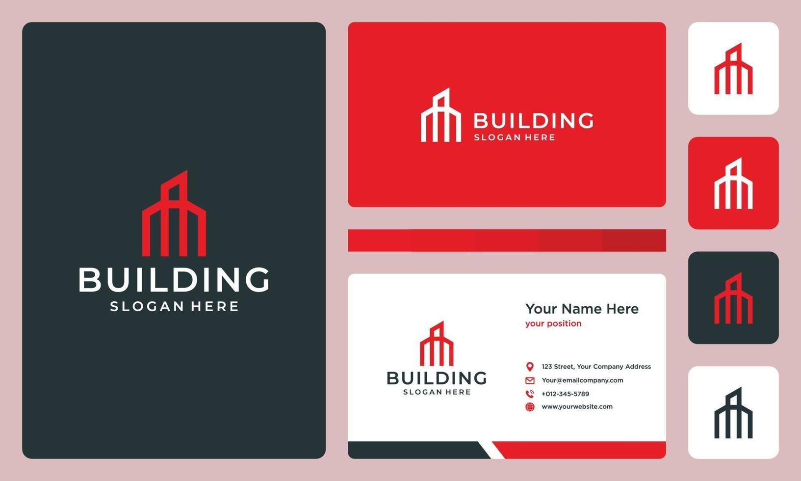 architectural building logo. business card design. vector