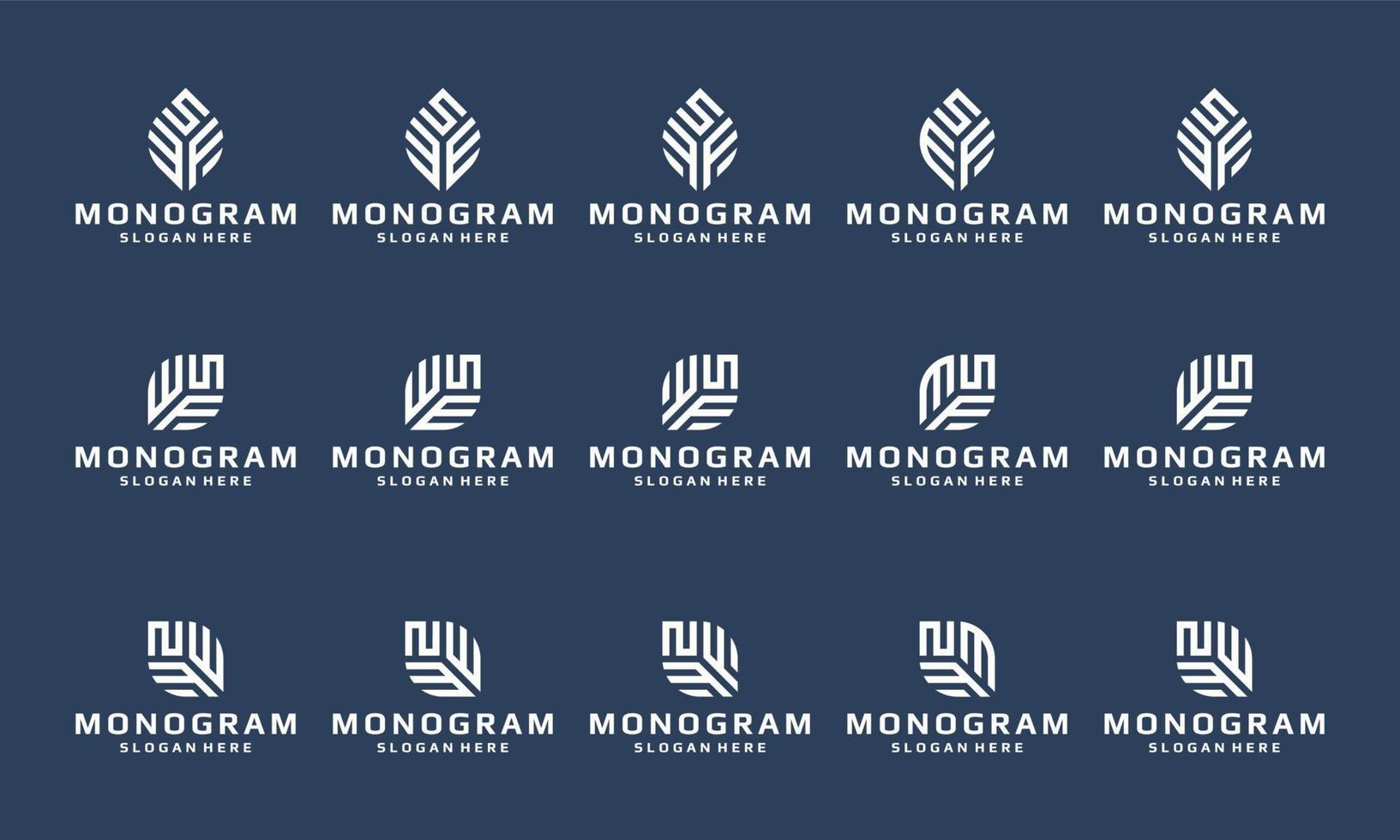 una colección de logotipos de monogramas con formas de hojas. prima vectorial. vector