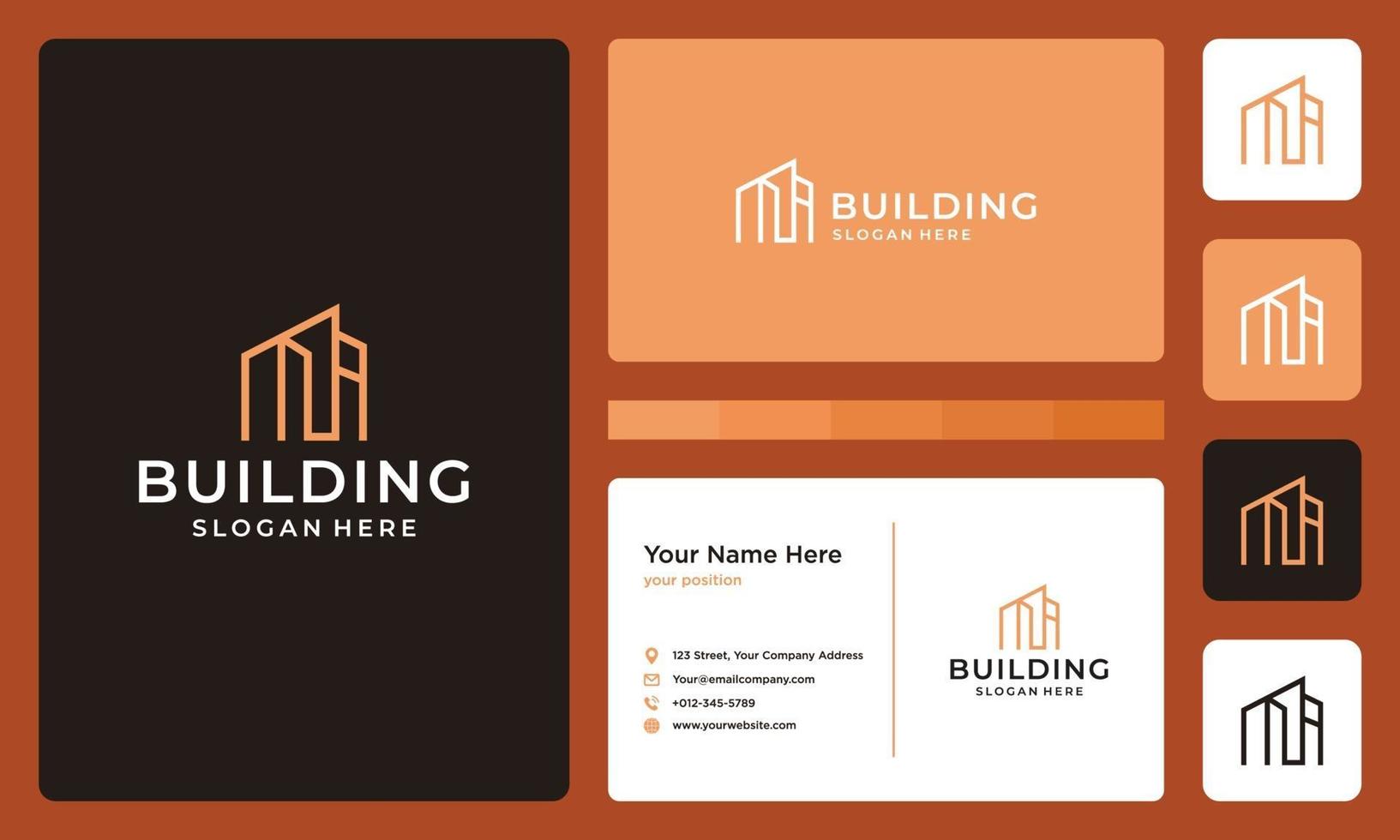 logotipo de edificio arquitectónico. diseño de tarjetas de visita. vector