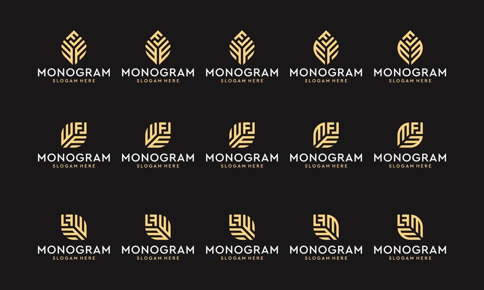 a collection of monogram logos with leaf shapes. vector premium.