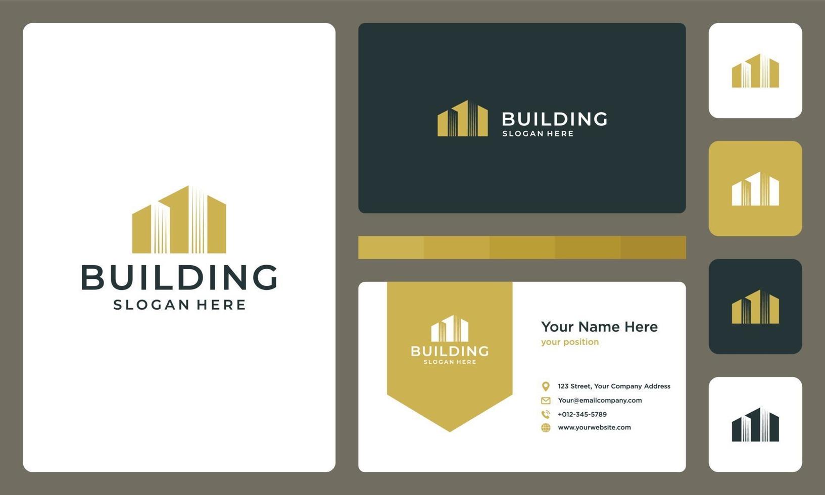 architectural building logo. business card design. vector