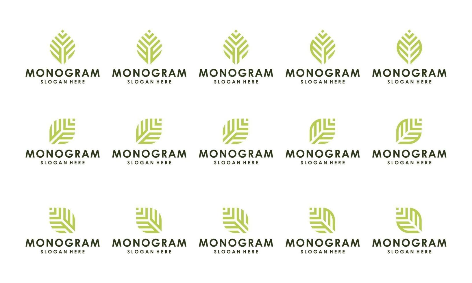 a collection of monogram logos with leaf shapes. vector premium.