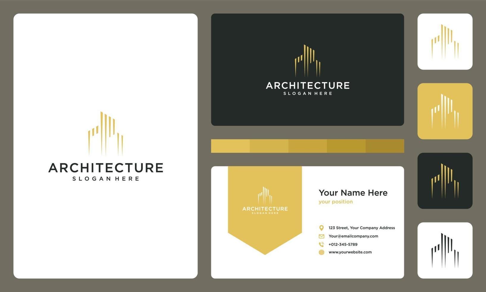 logotipo de edificio arquitectónico. diseño de tarjetas de visita. vector