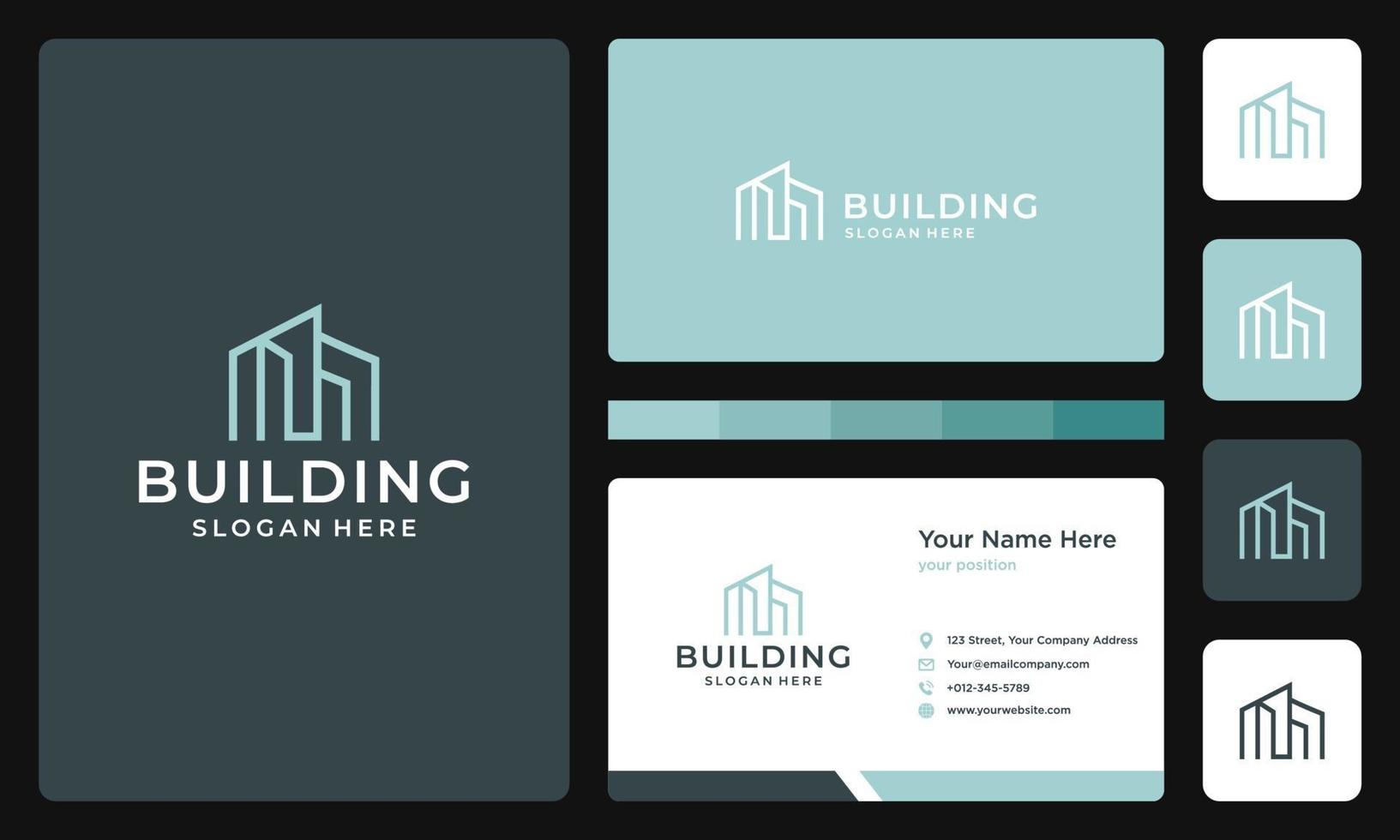 architectural building logo. business card design. vector